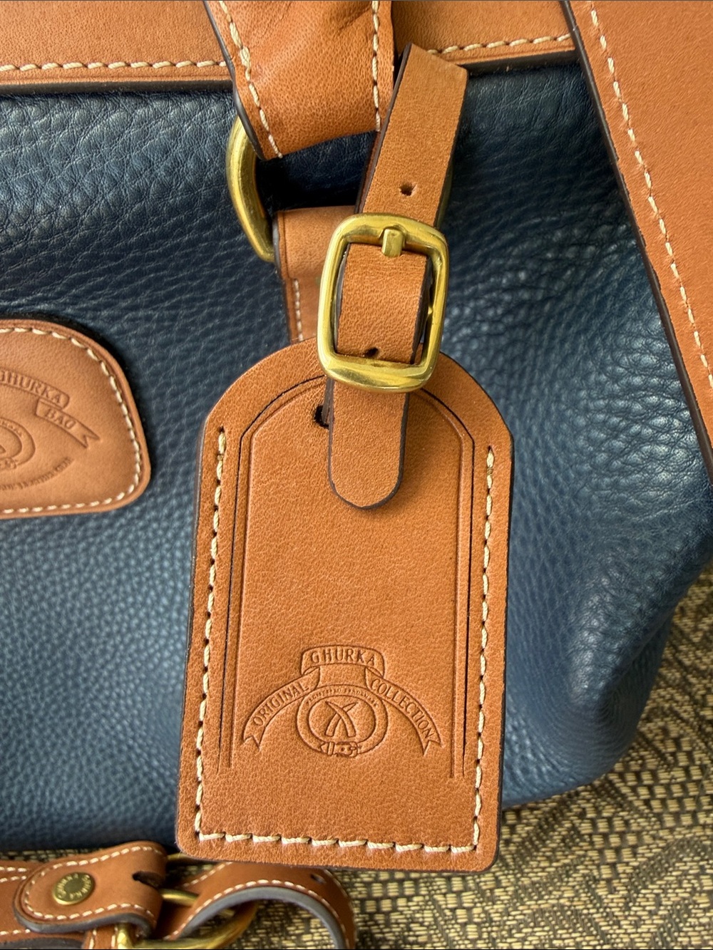 Ghurka Navy and Brown Leather Satchel with Shoulder Strap - Picture 3 of 9